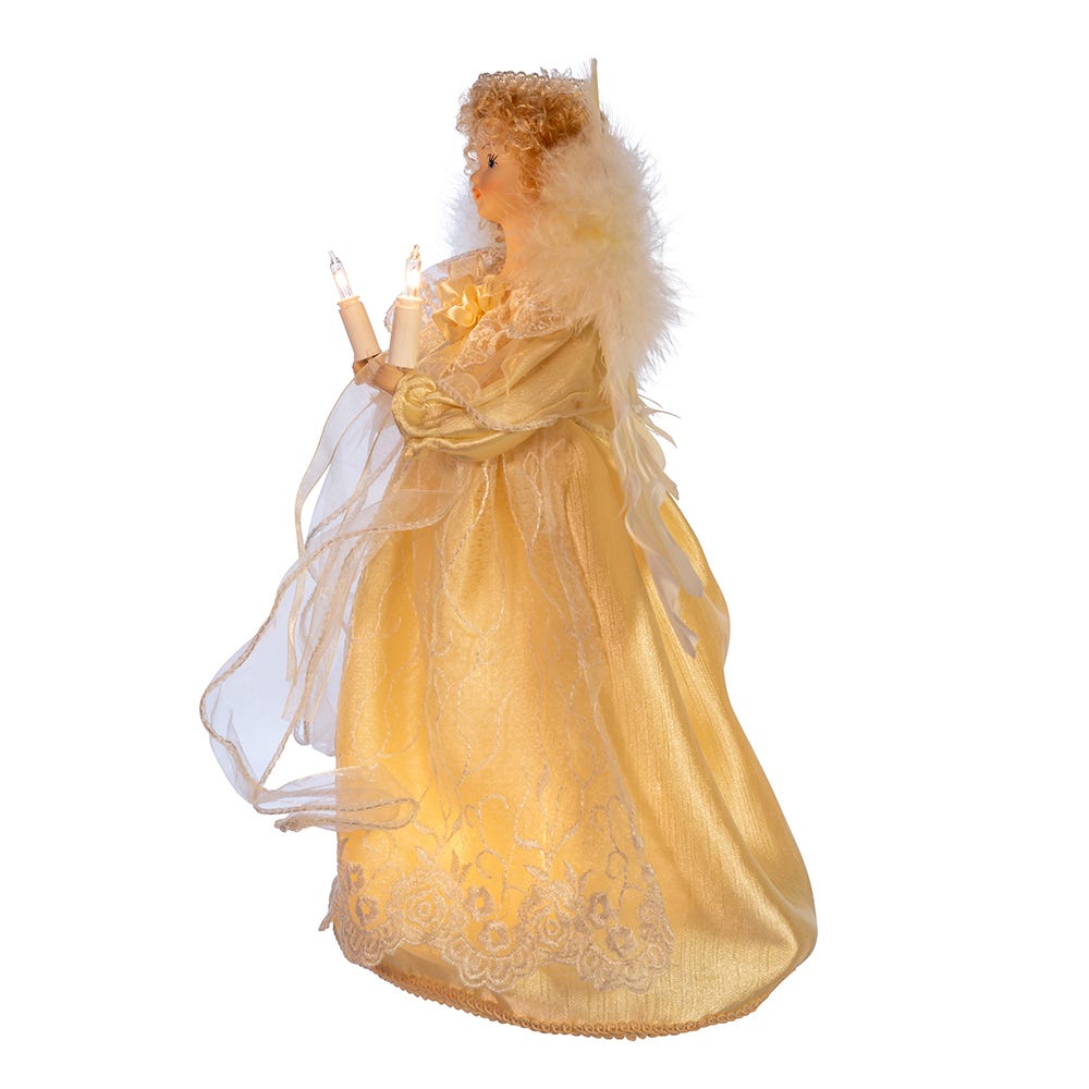 Kurt Adler 12-Inch UL 10-Light Ivory Angel Treetop with Fabric Hair